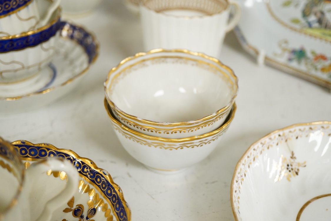 A collection of mixed late 18th/early 19th century tea wares and a Spode stone china dish - 23cm wide